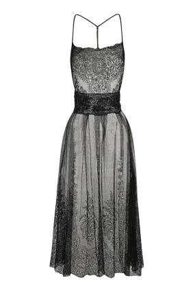 1940s Black Lace Beaded Midi Dress