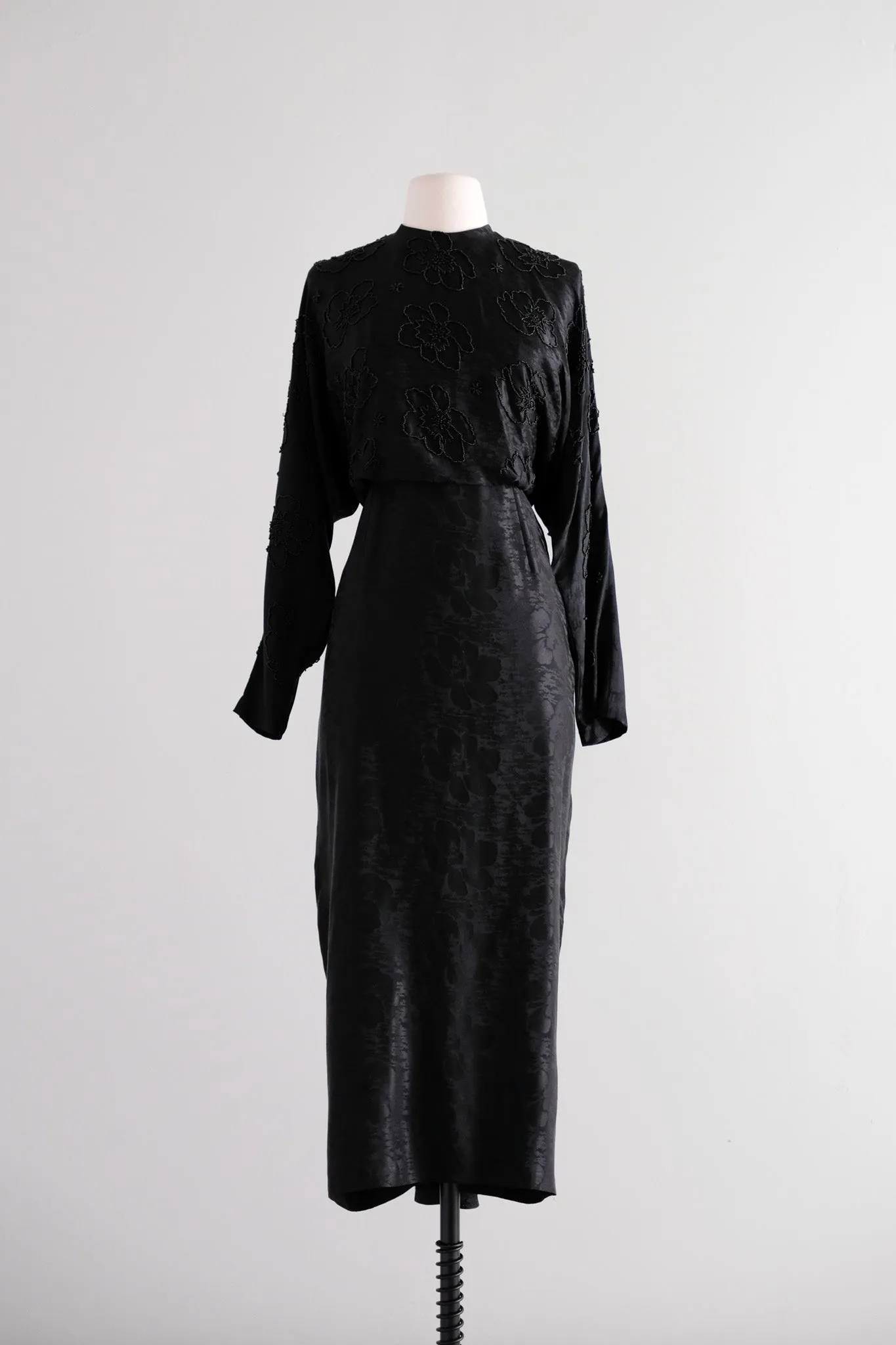 1980's Exquisite Black Cocktail Dress with Peek-a-Boo Back / Sz M