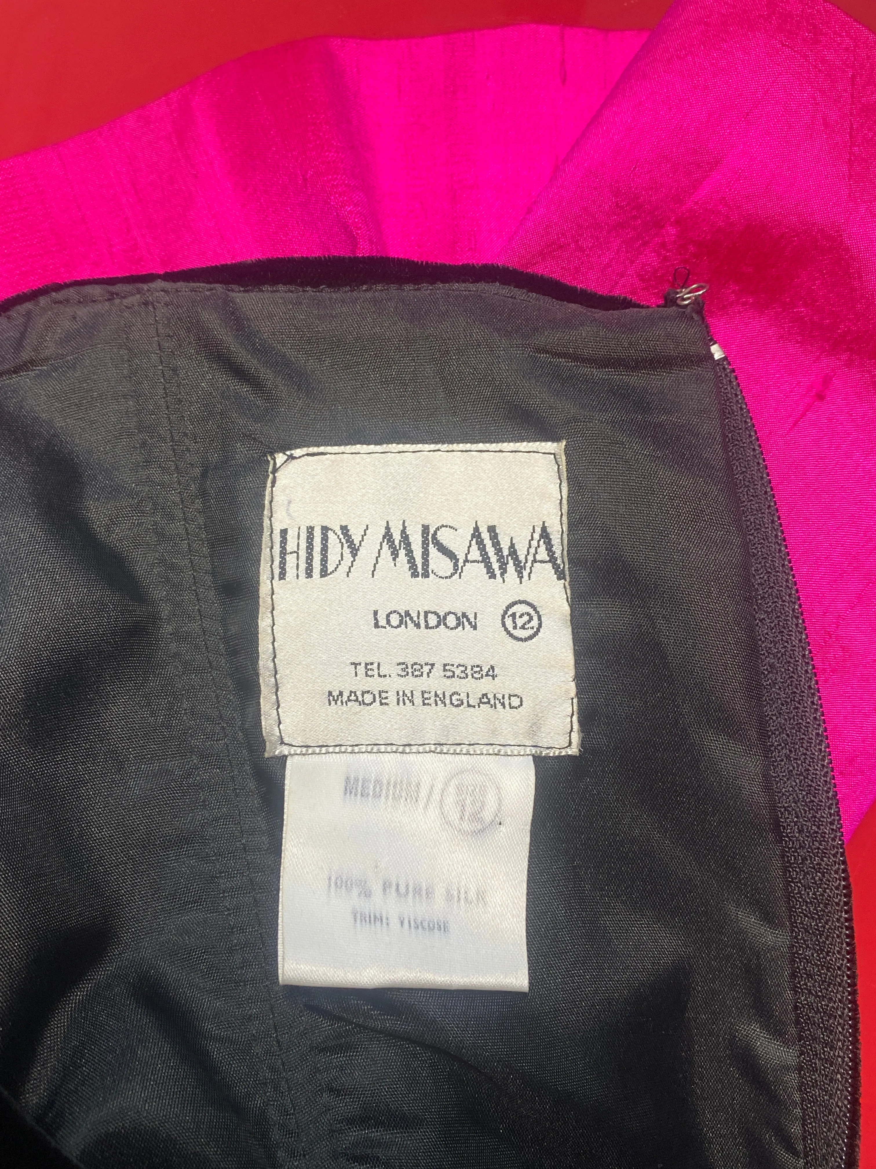 1980s Hidy Misawa Black Velvet and Hot Pink Silk Dress