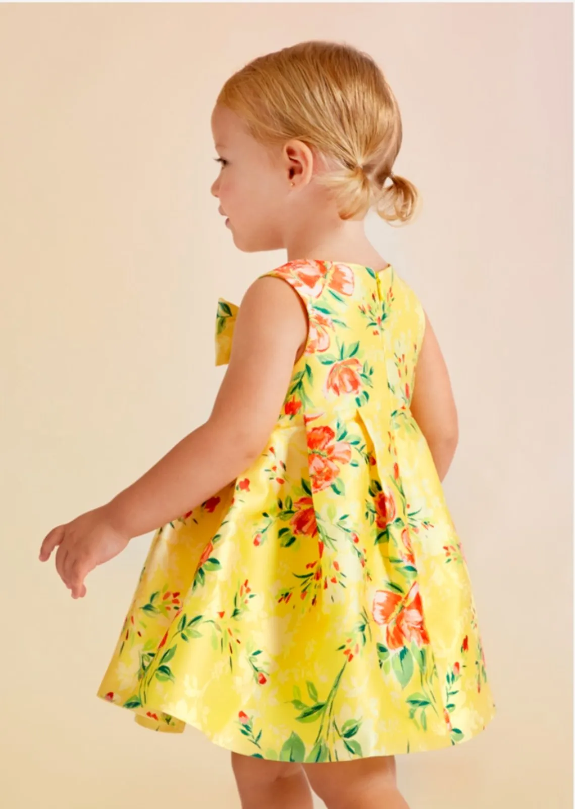 Abel & Lula Baby & Toddler Girls Yellow Floral Bow Mikado Dress