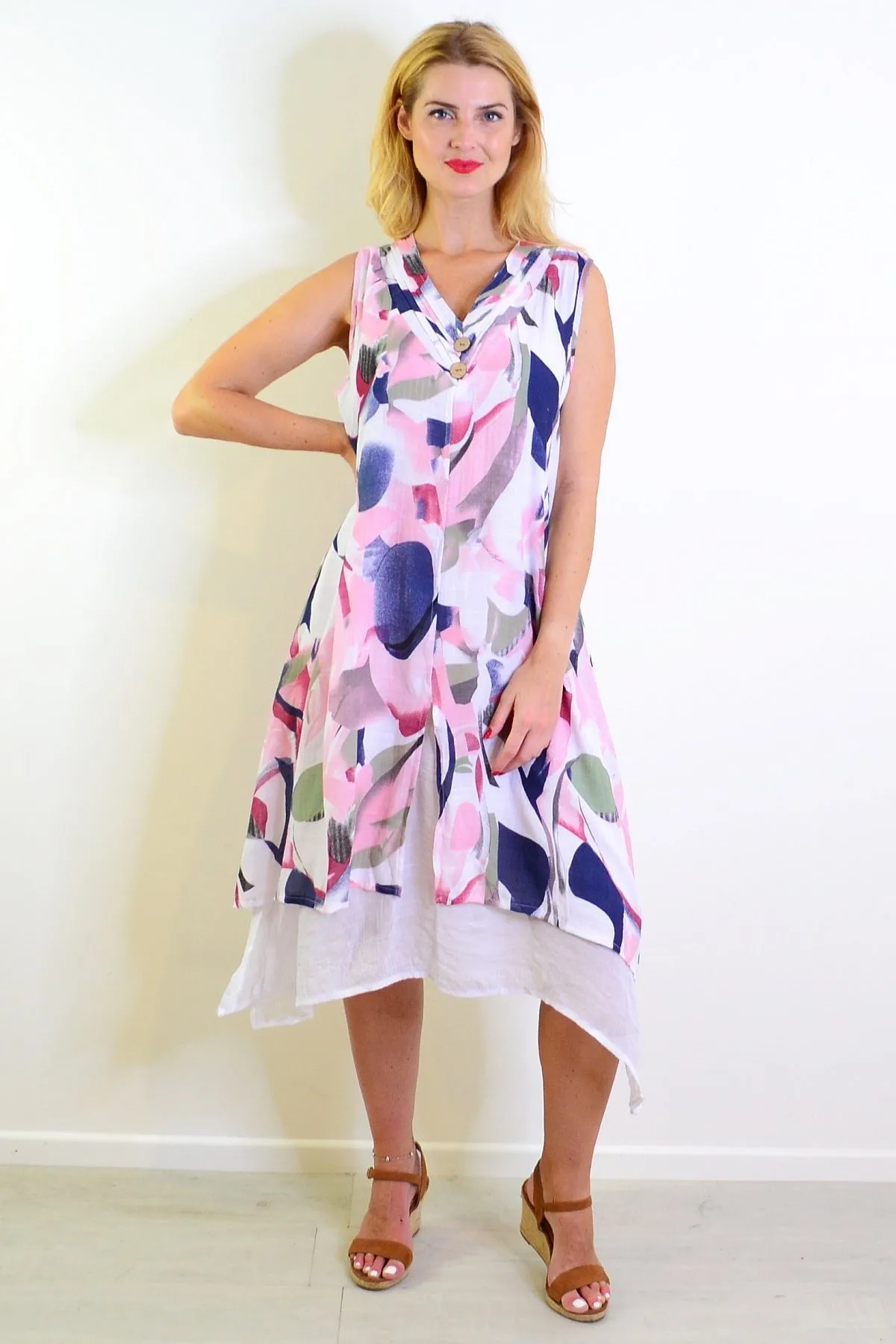 Abstract Pink Tones Sleeveless Tunic Dress