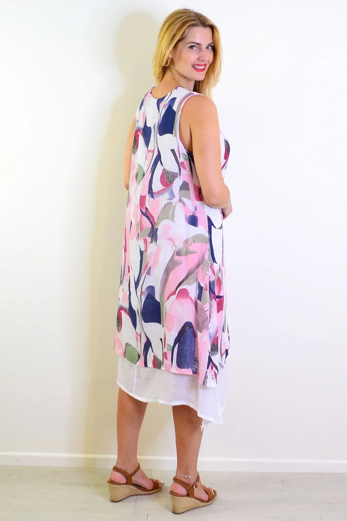 Abstract Pink Tones Sleeveless Tunic Dress