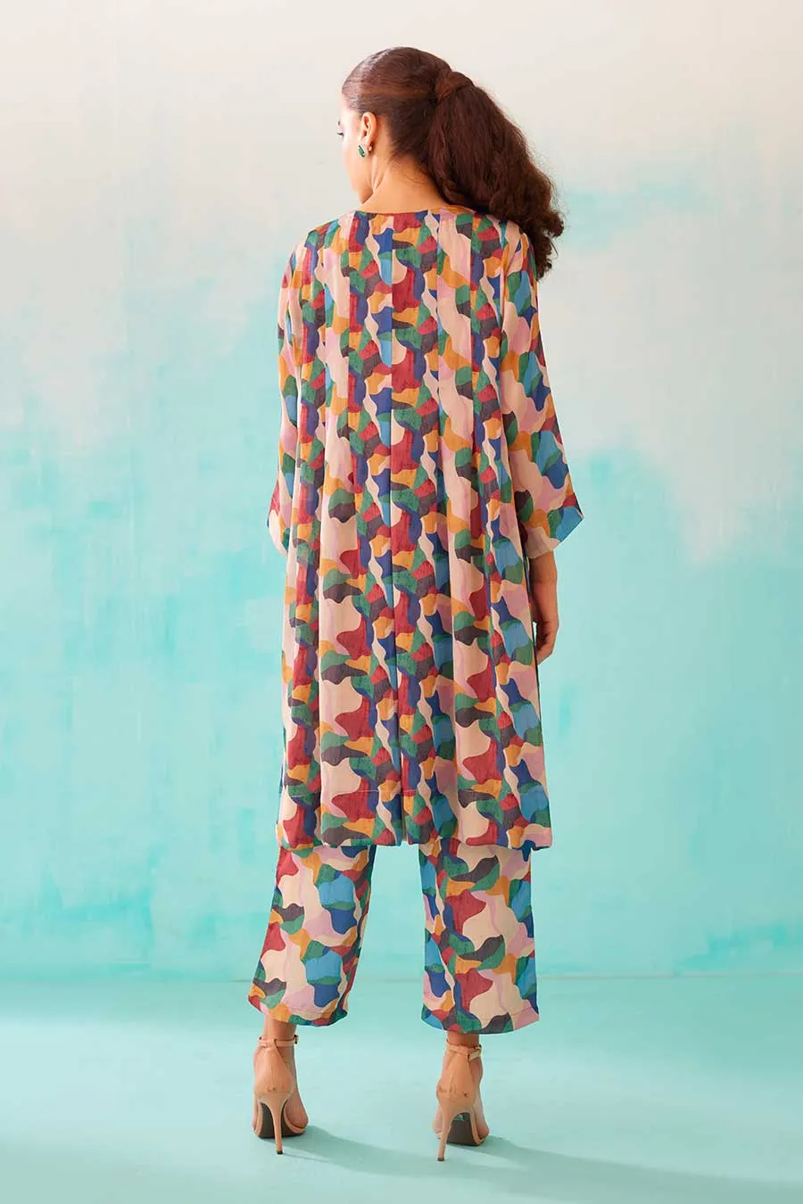 Abstract Print Pleated Tunic & Pant Co-Ord Set