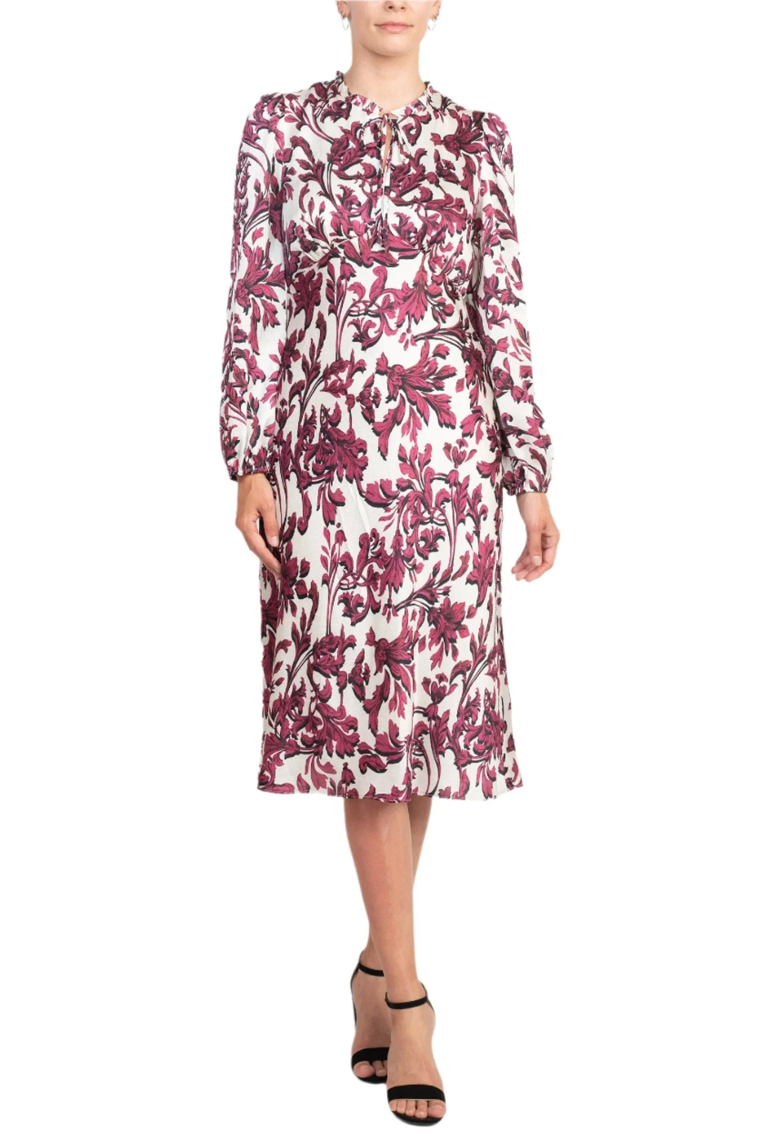 Adrianna Papell Long Sleeve Midi Satin Dress