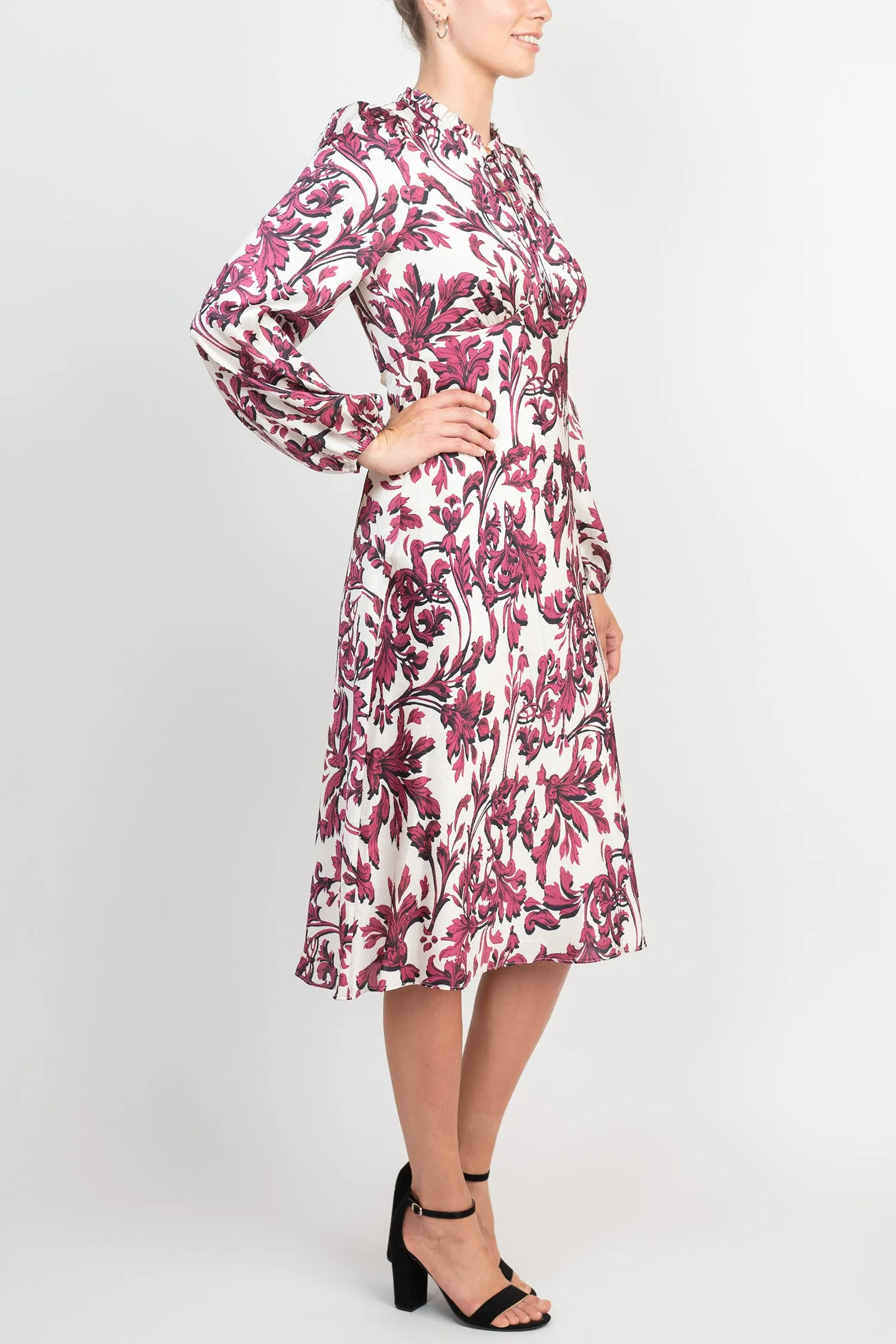 Adrianna Papell Long Sleeve Midi Satin Dress