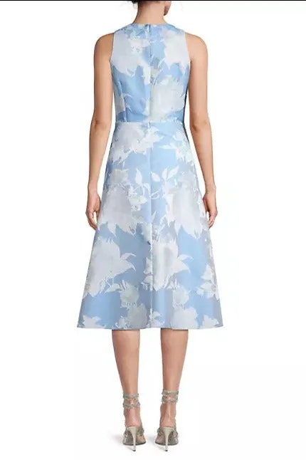 Aidan Mattox Sleeveless Floral Bodice Jaquard Dress in Cool Cloud