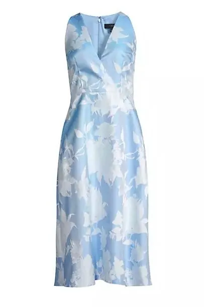 Aidan Mattox Sleeveless Floral Bodice Jaquard Dress in Cool Cloud