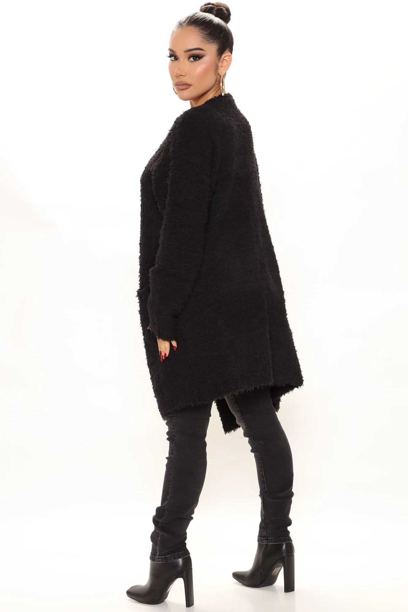 Always On My Mind Fuzzy Cardigan - Black