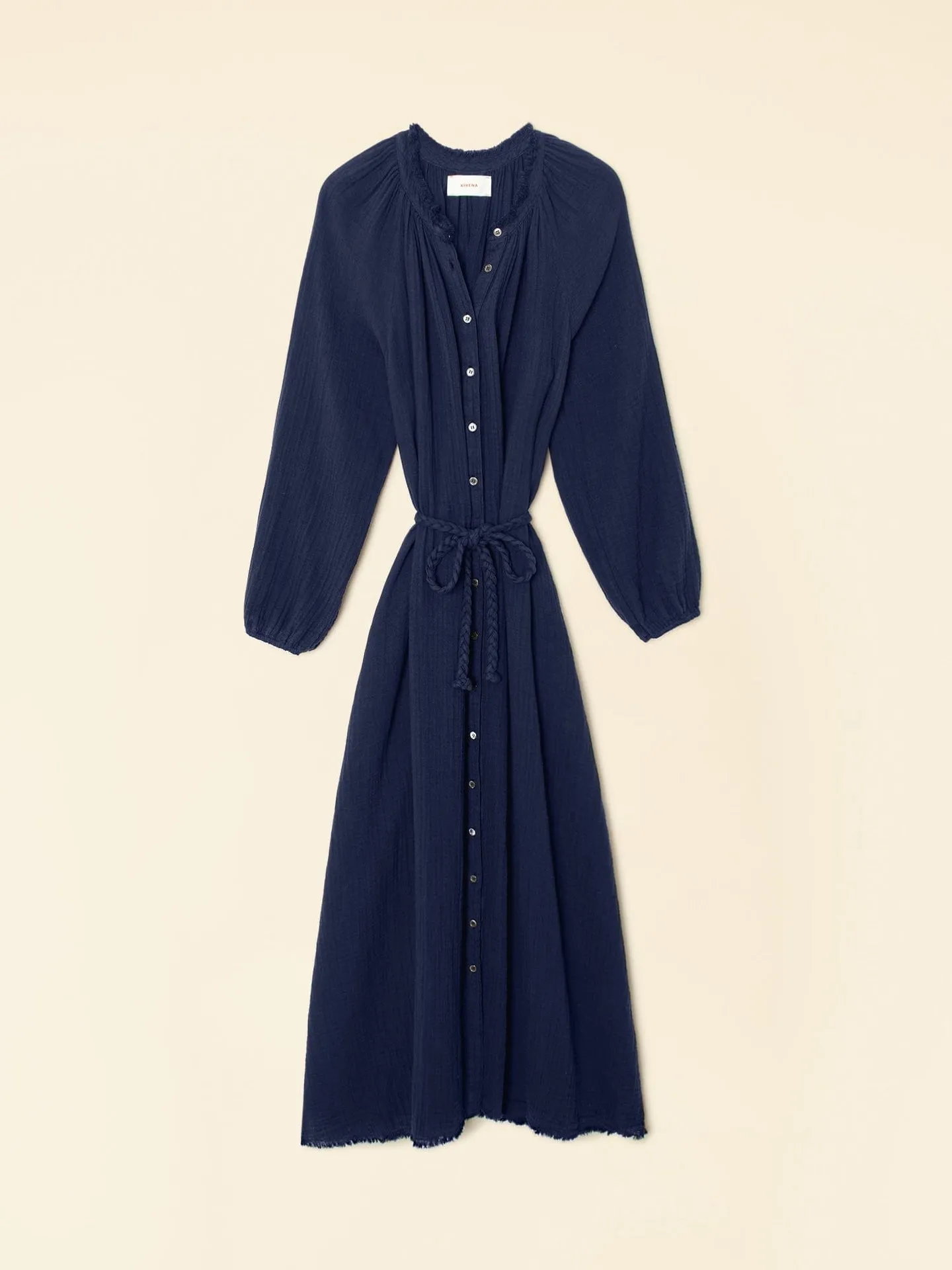 Andrea Navy Cotton Gauze Maxi Dress