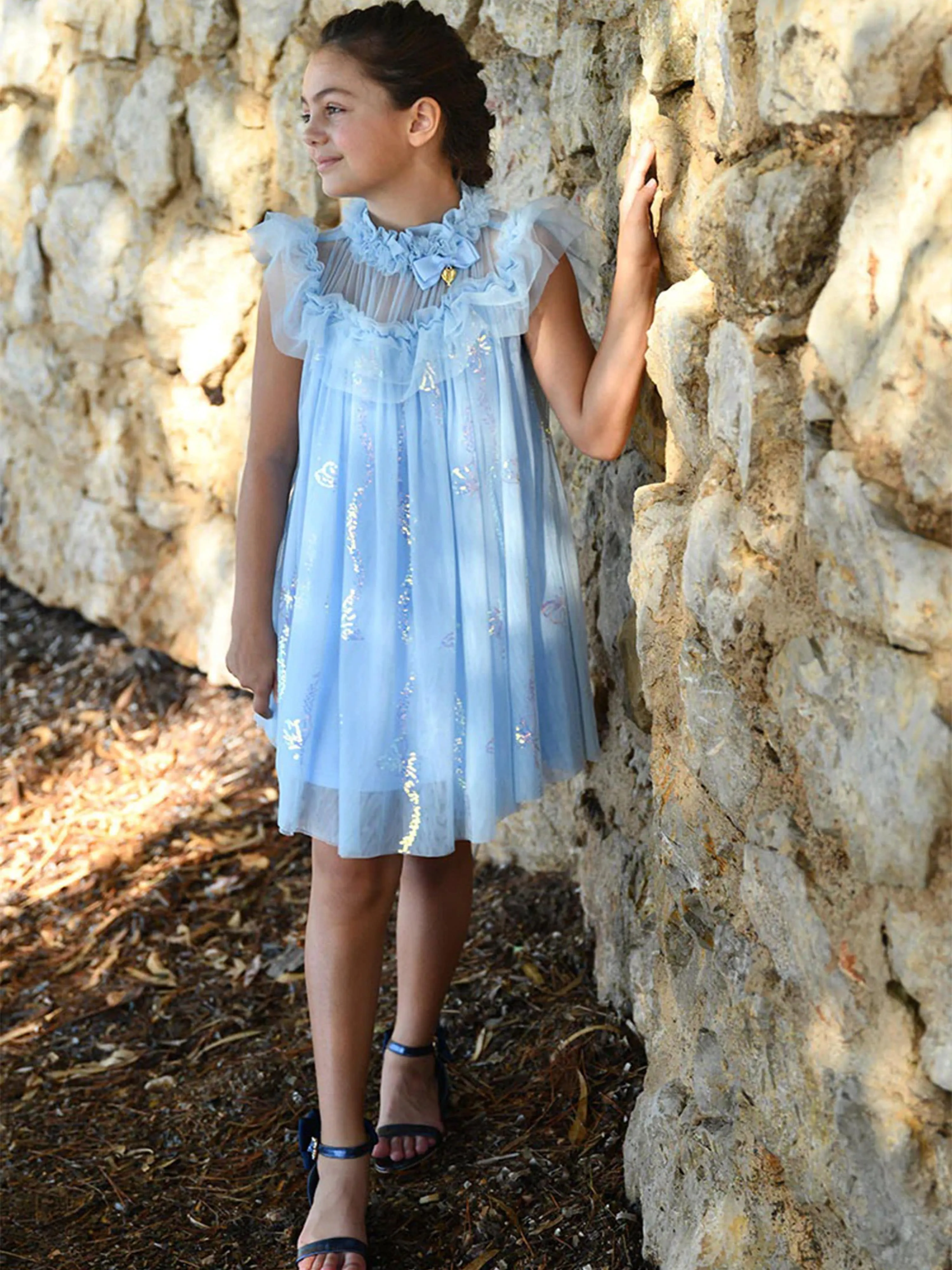 Angels Face Girls Dominique Sequin Butterfly Dress in Blue