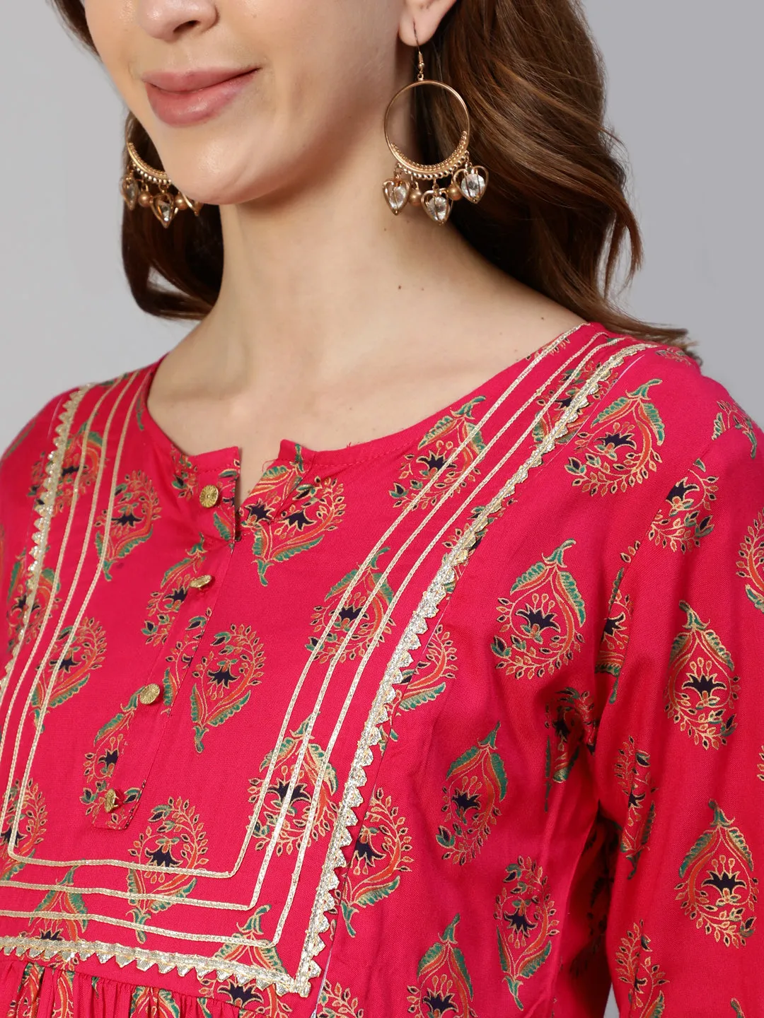 Anubhutee Fuchsia Pink Ethnic Motifs Maternity A-Line Midi Dress