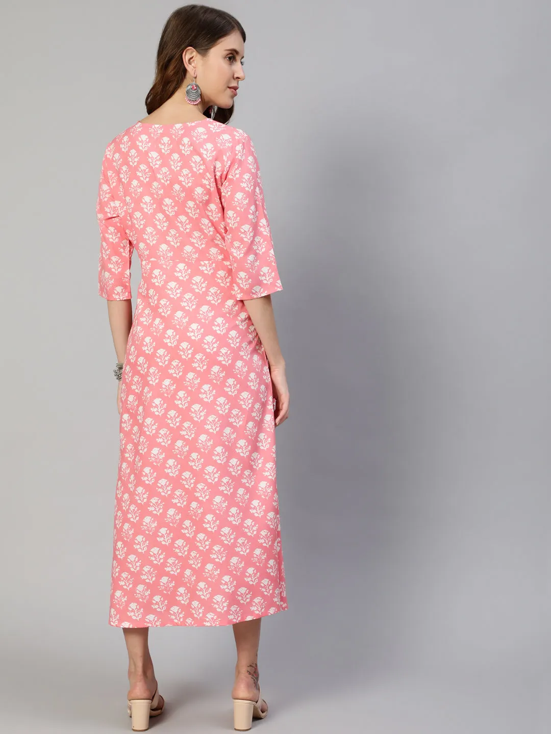 Anubhutee Pink Floral Printed Maternity A-Line Midi Dress