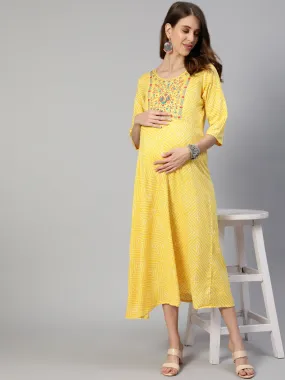 Anubhutee Yellow Ethnic Motifs Maternity A-Line Midi Dress