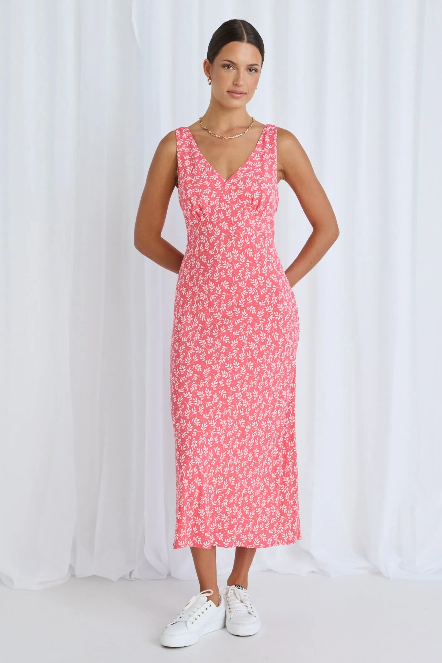 Astro Coral Twiggly Sleeveless Slim Fit Midi Dress