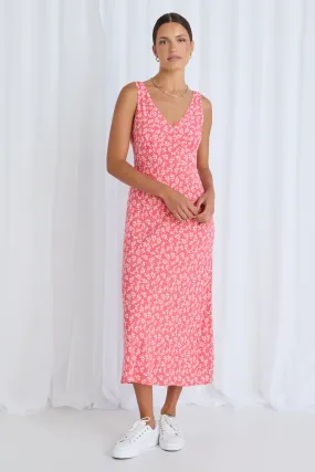 Astro Coral Twiggly Sleeveless Slim Fit Midi Dress