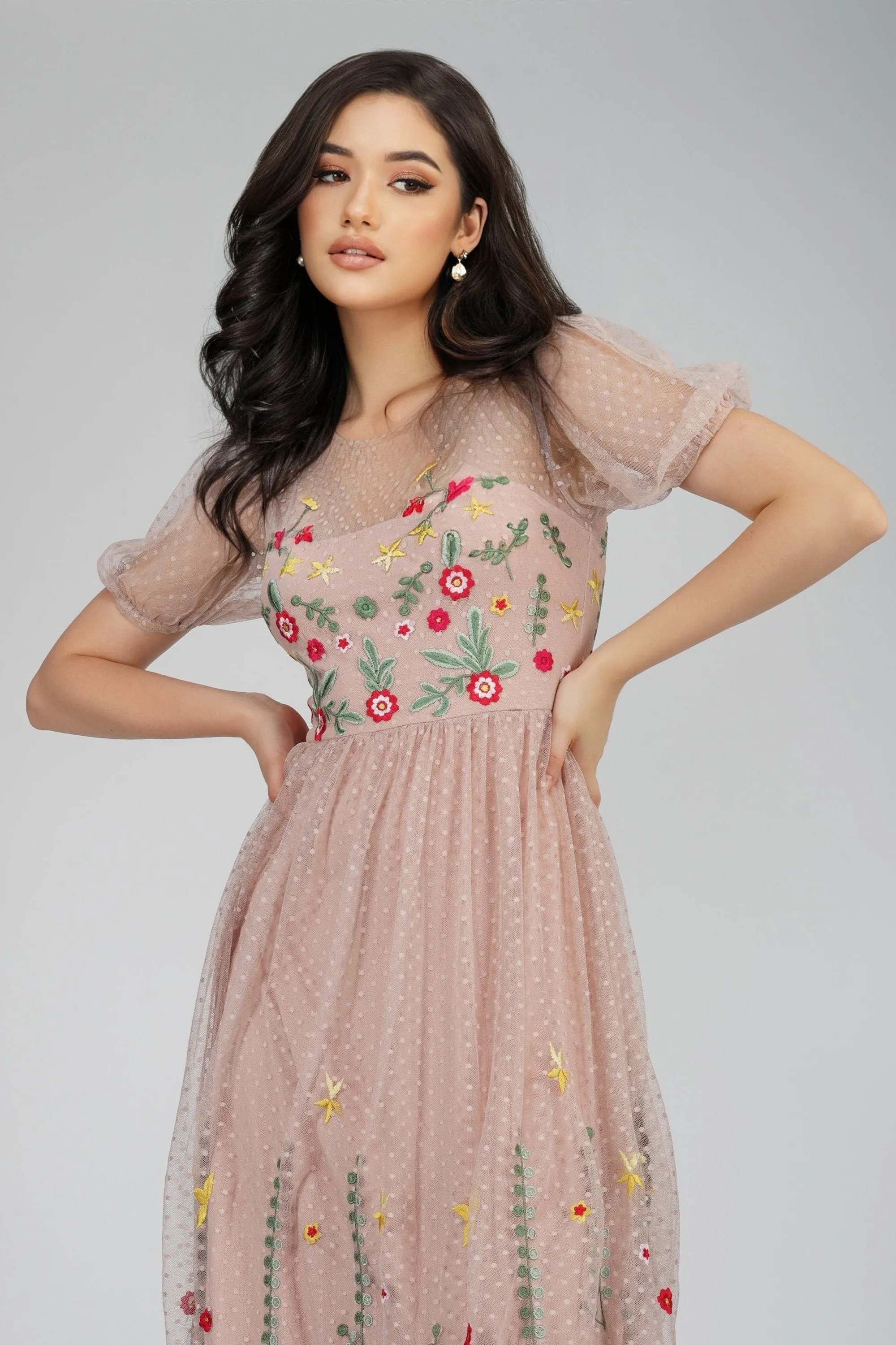 Azalea Dusty Pink Embroidered Dress