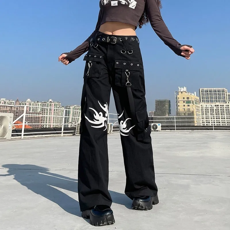 Bandage Low Waist Cargo Pants Gothic