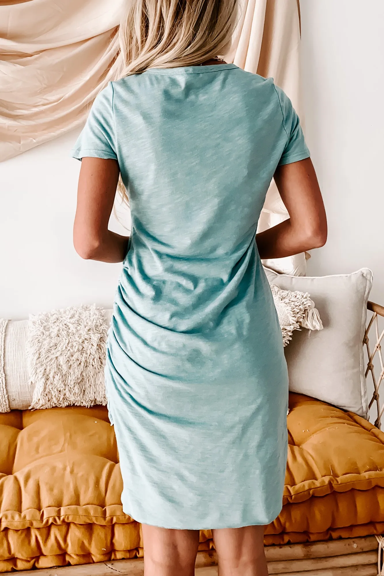 Barbra Ruched Lilac Hem Tee Dress (Stone Blue)