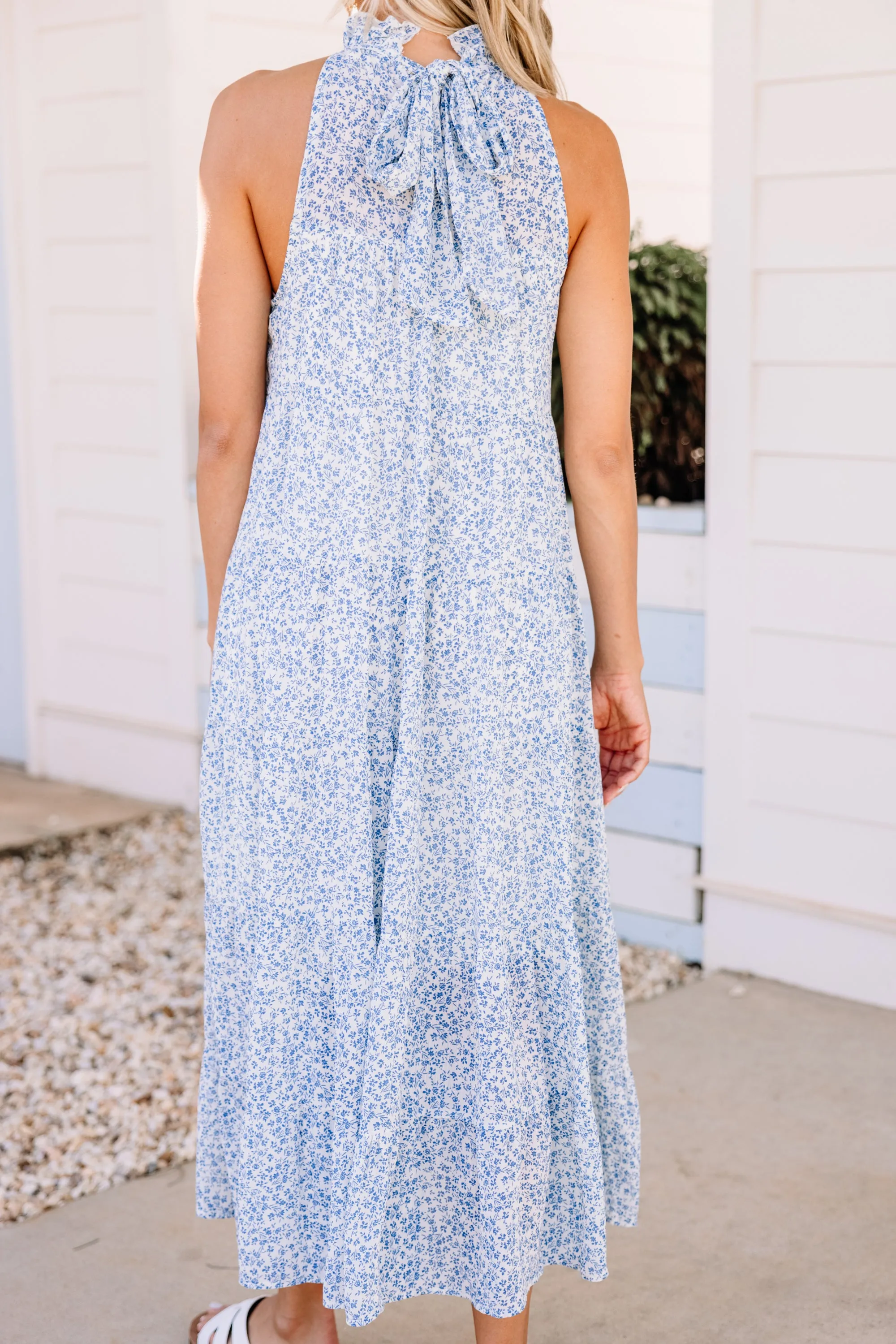 Before You Know It Blue Ditsy Floral Midi Dress