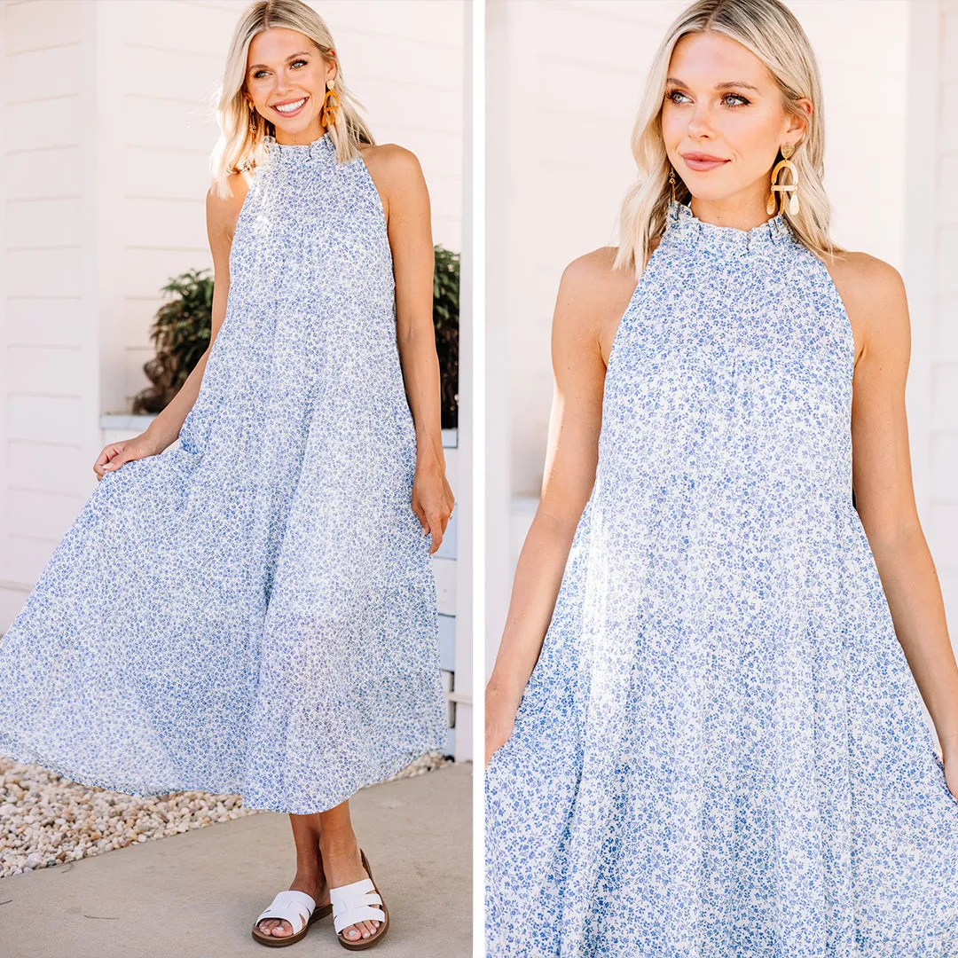 Before You Know It Blue Ditsy Floral Midi Dress