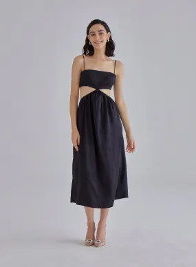 Black Clean Cut Midi Dress