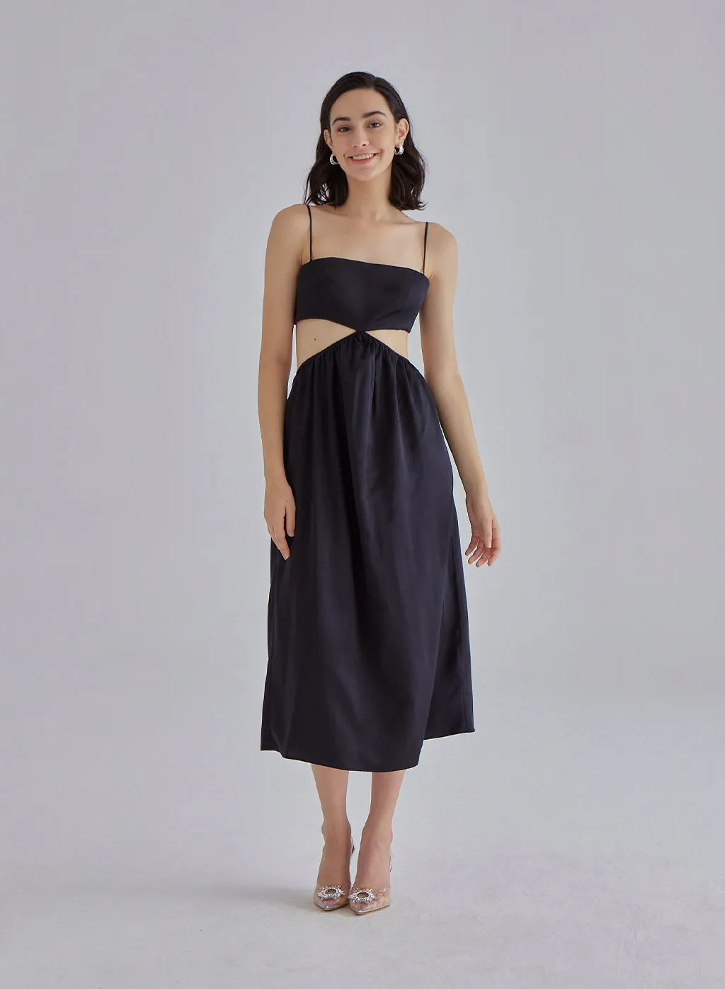 Black Clean Cut Midi Dress