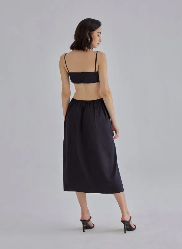 Black Clean Cut Midi Dress