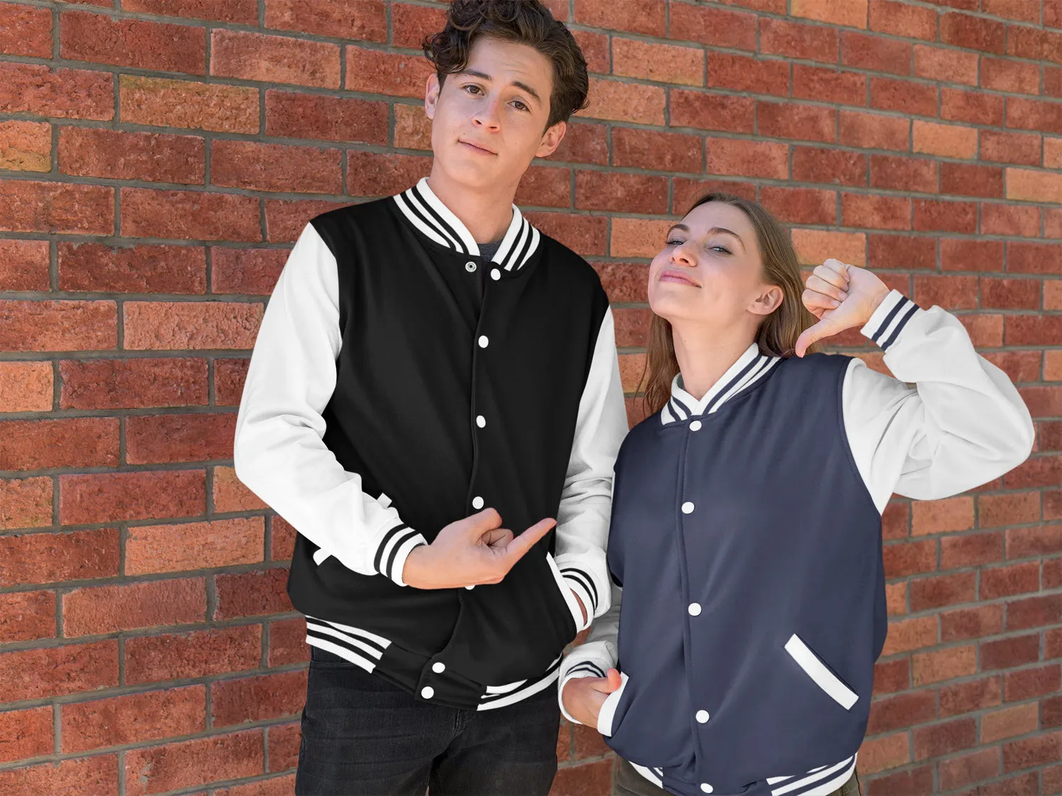 Black Cotton Varsity Jacket - Long Sleeve, Button Front, Stand Collar