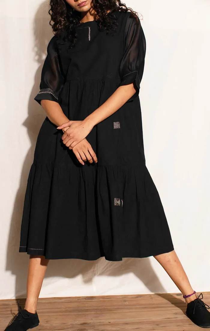 Black organic cotton Tiered Dress