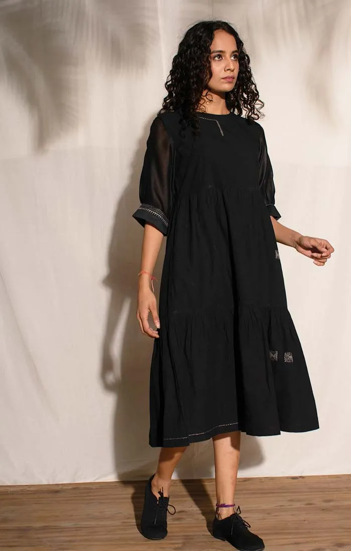 Black organic cotton Tiered Dress