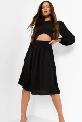 Black Twist Cut Out Midi Skater Dress