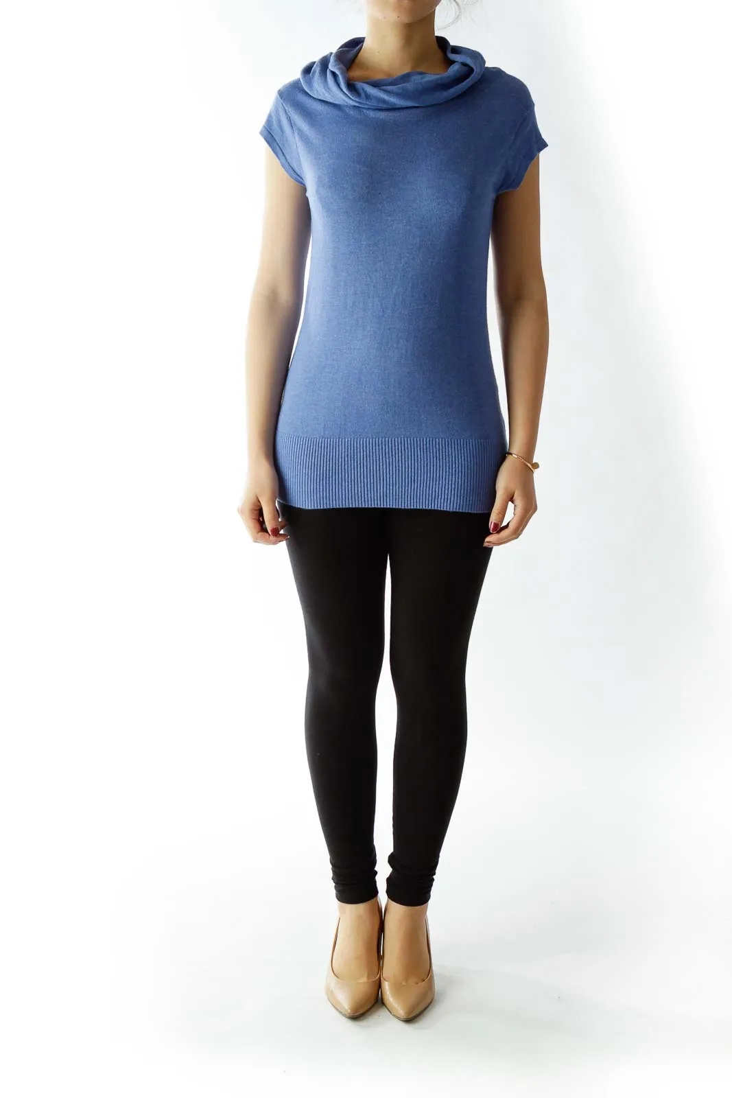 Blue Cowl Neck Knit Top