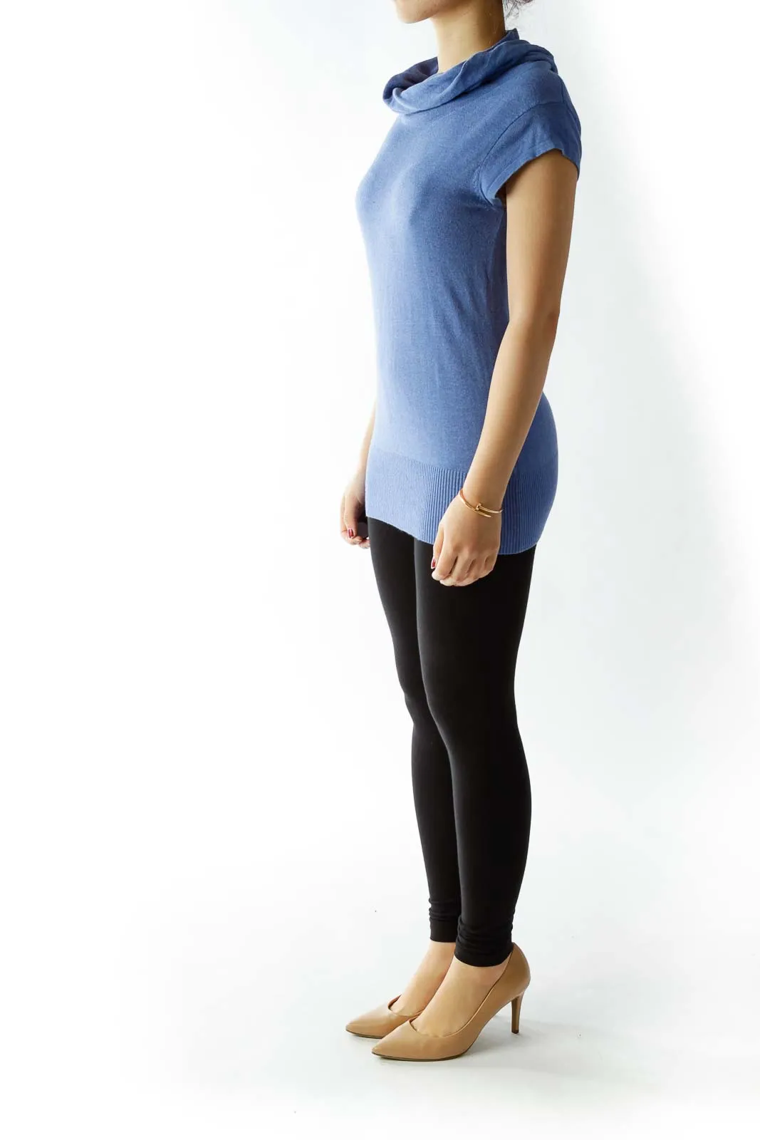 Blue Cowl Neck Knit Top