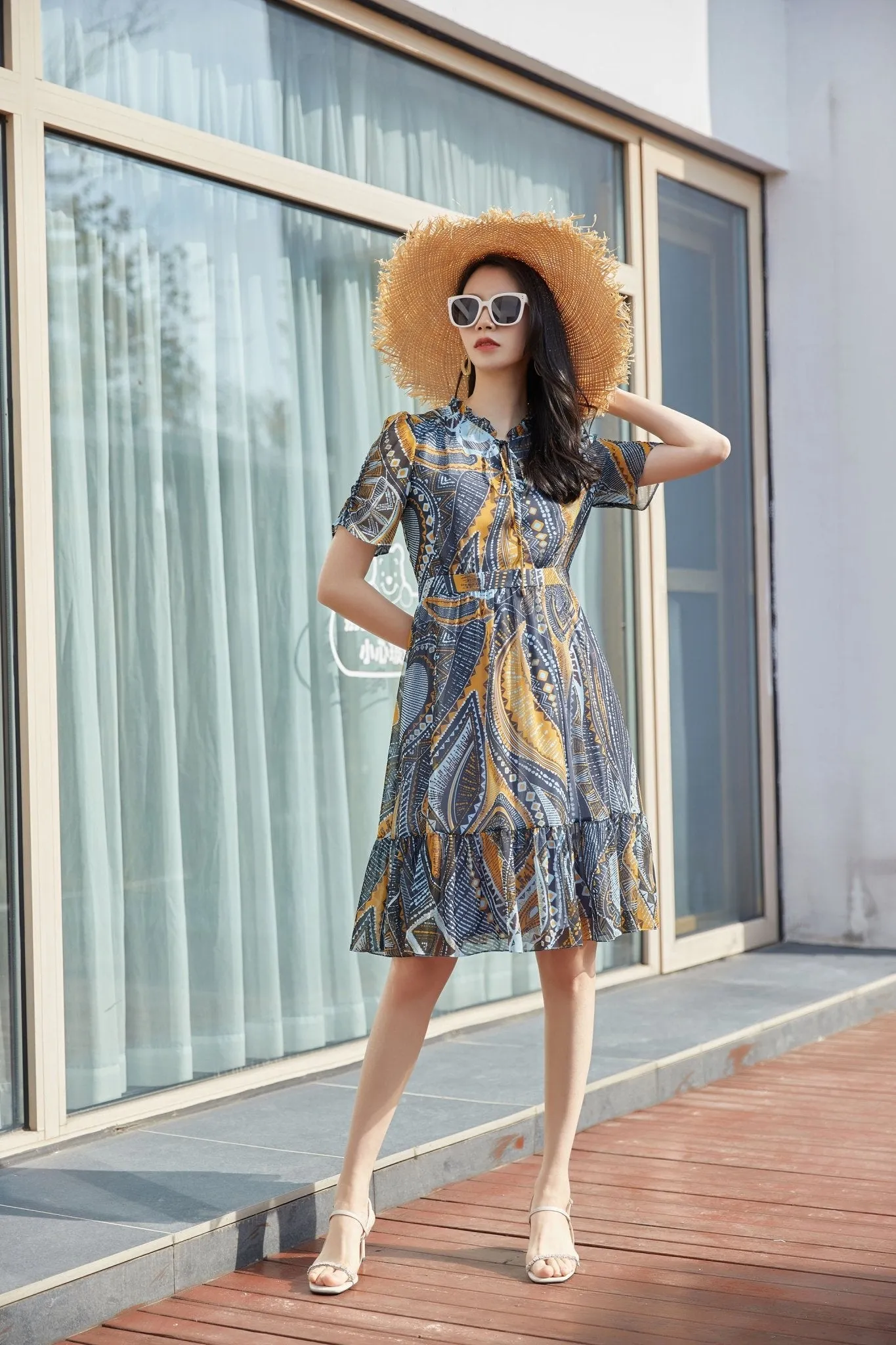 Bohemian Bow Tie Waist Midi Dress