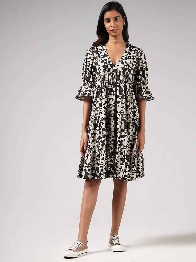 Bombay Paisley Black Mirror Embroidered Cotton Dress