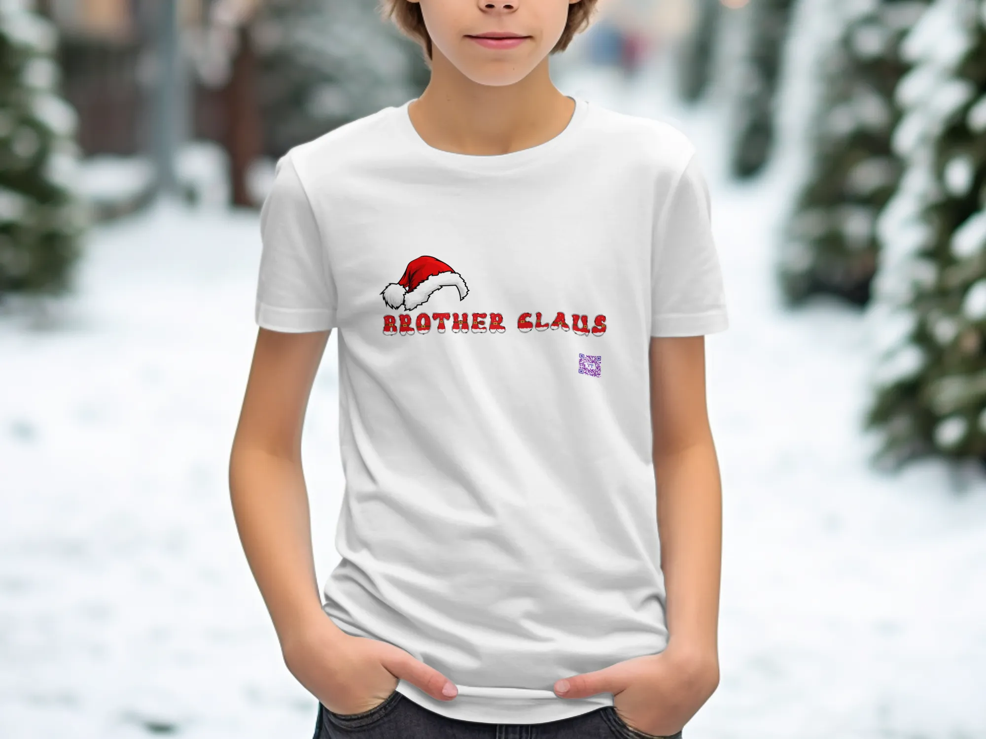 Brother Claus Christmas Youth T-Shirt for Boys, Funny Holiday Brother Christmas Tee, Santa Hat Christmas Shirt, Xmas Family Matching Shirts