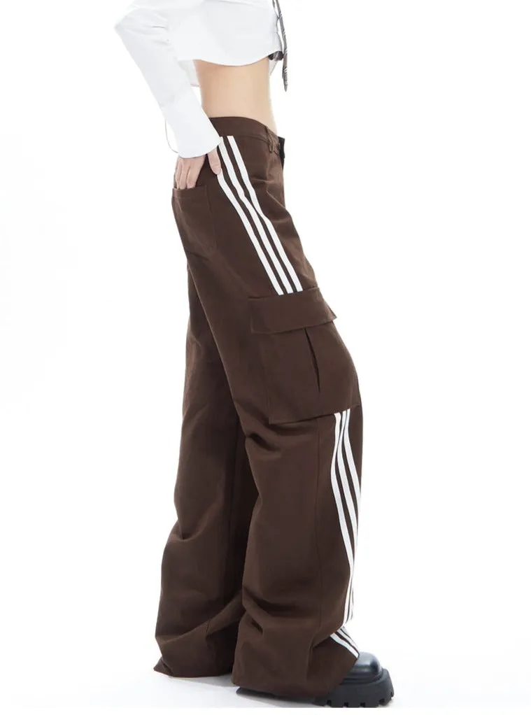 Brown Wide-Leg Cargo Track Pants