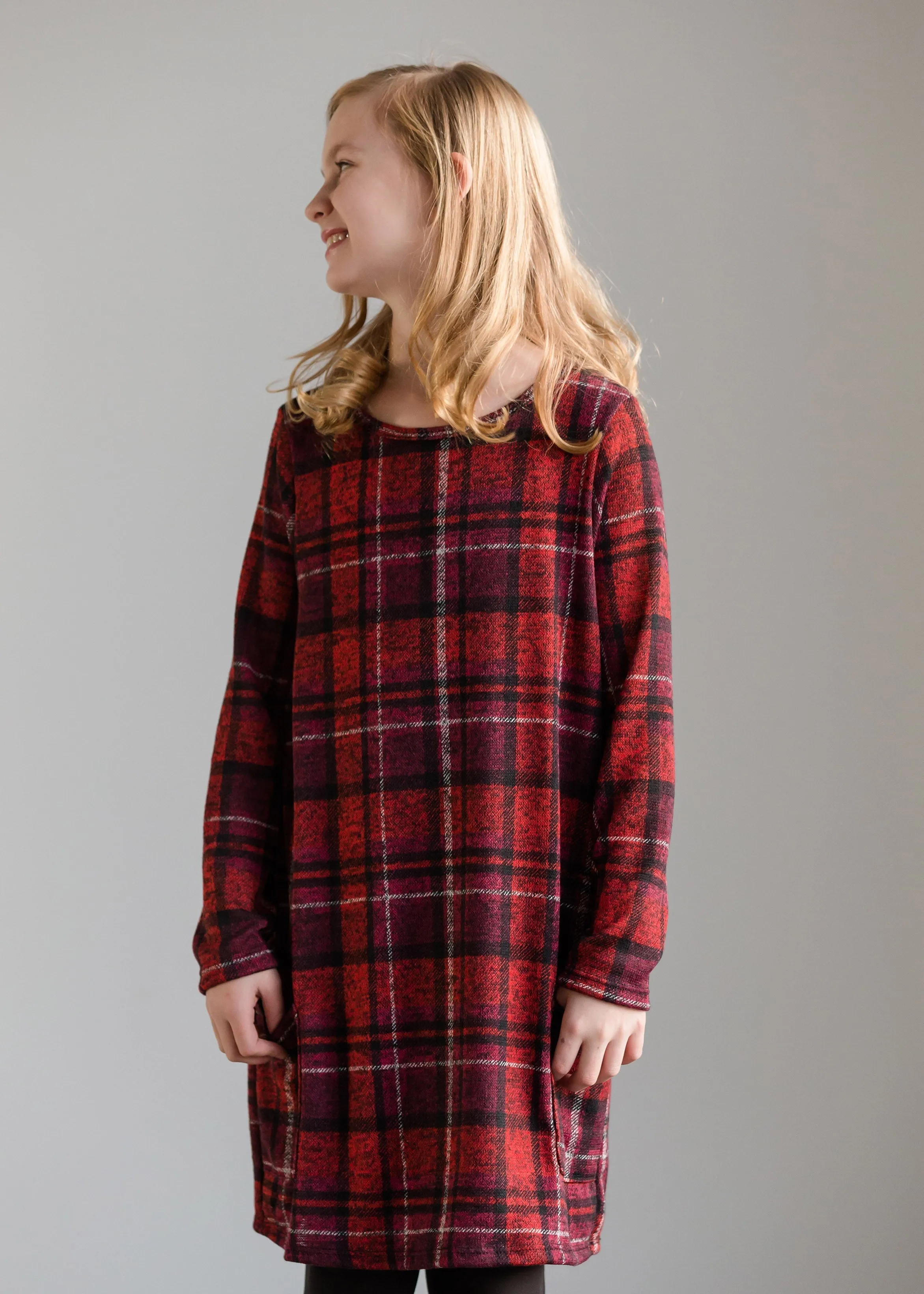 Burgandy Tartan Printed Midi Dress - FINAL SALE