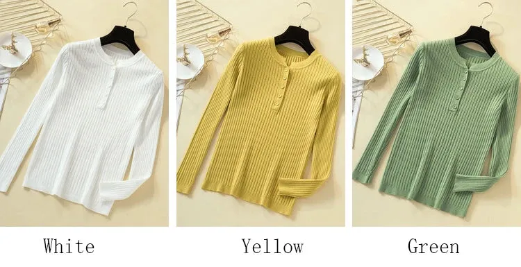 Button Basic Slim Knitted Pullover Sweater