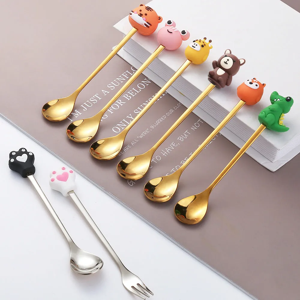 Cartoon Tableware Cat's Paw Spoon Cute Dessert Spoon Stainless Steel Spoon Doll Dessert Fruit Fork