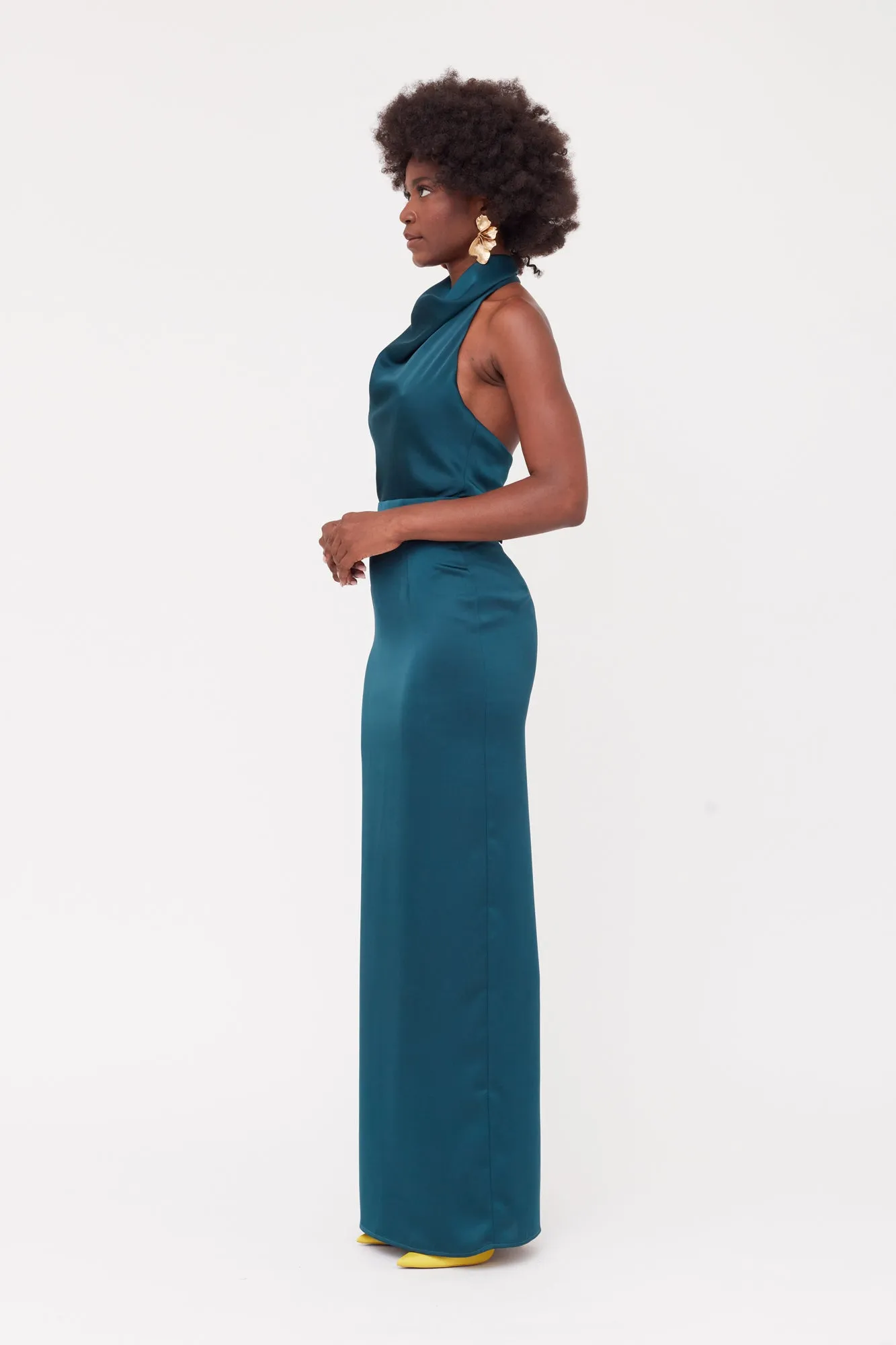 CASANDRA Blue Maxi Evening Dress With Cowl Neck