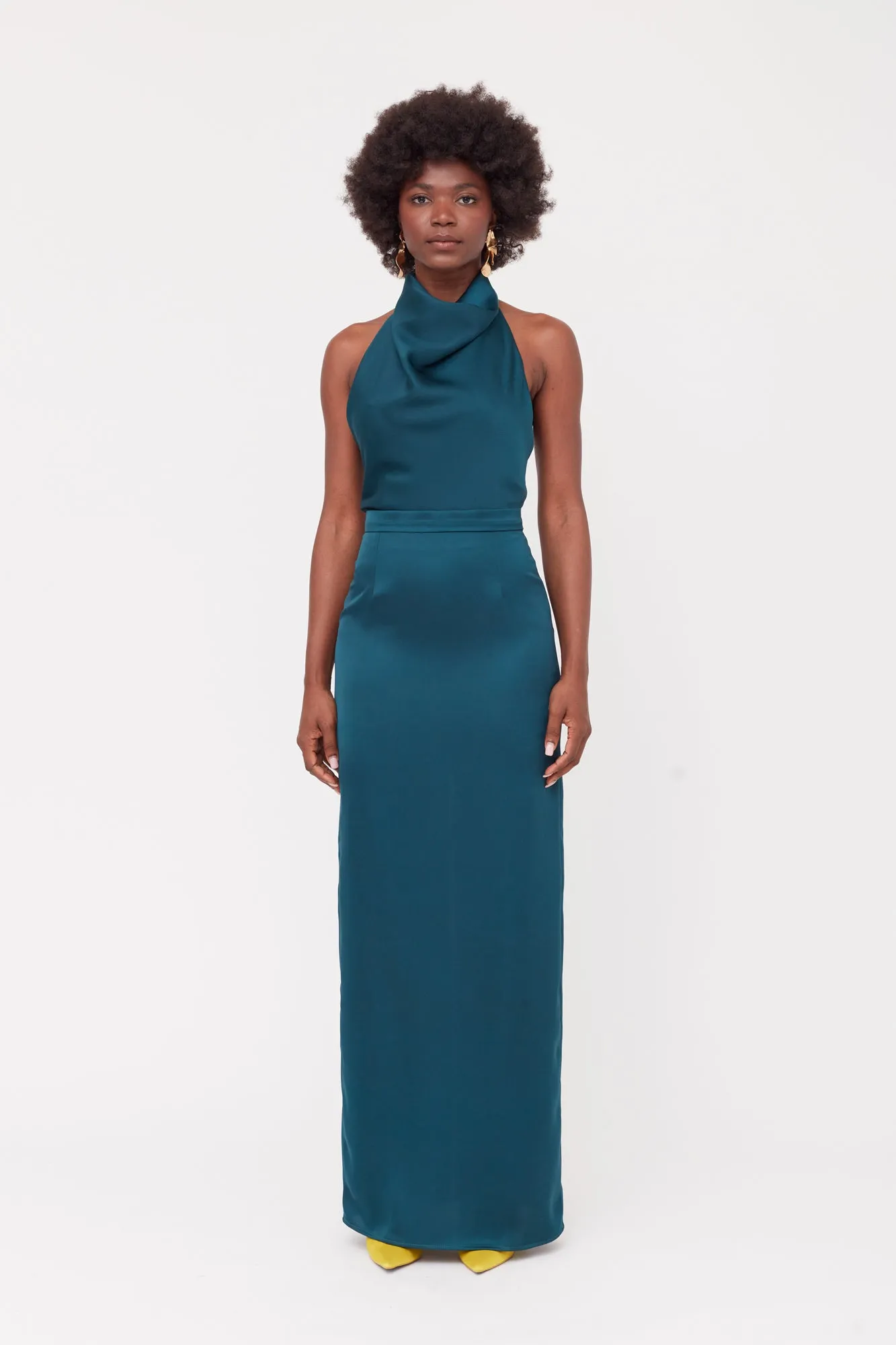 CASANDRA Blue Maxi Evening Dress With Cowl Neck