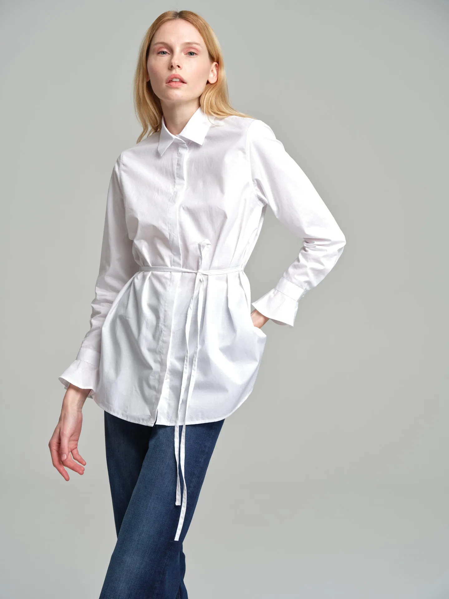 Casual tubular belt tunic shirt