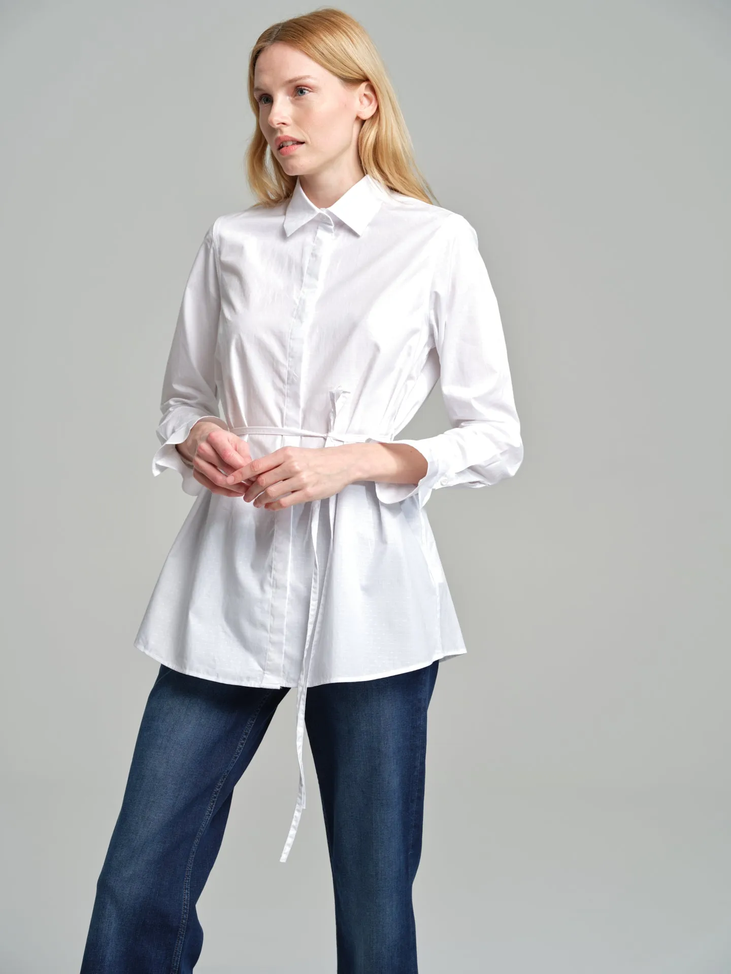 Casual tubular belt tunic shirt