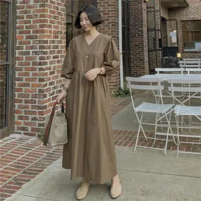 Casual Vintage Women Lantern Sleeves Fall Long Dress