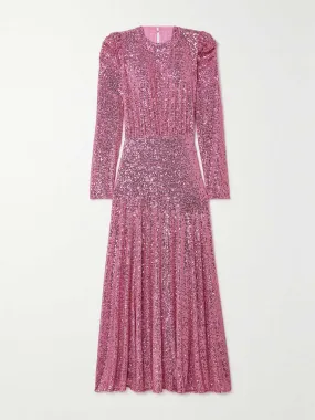 Cerise gathered sequined stretch-tulle midi dress