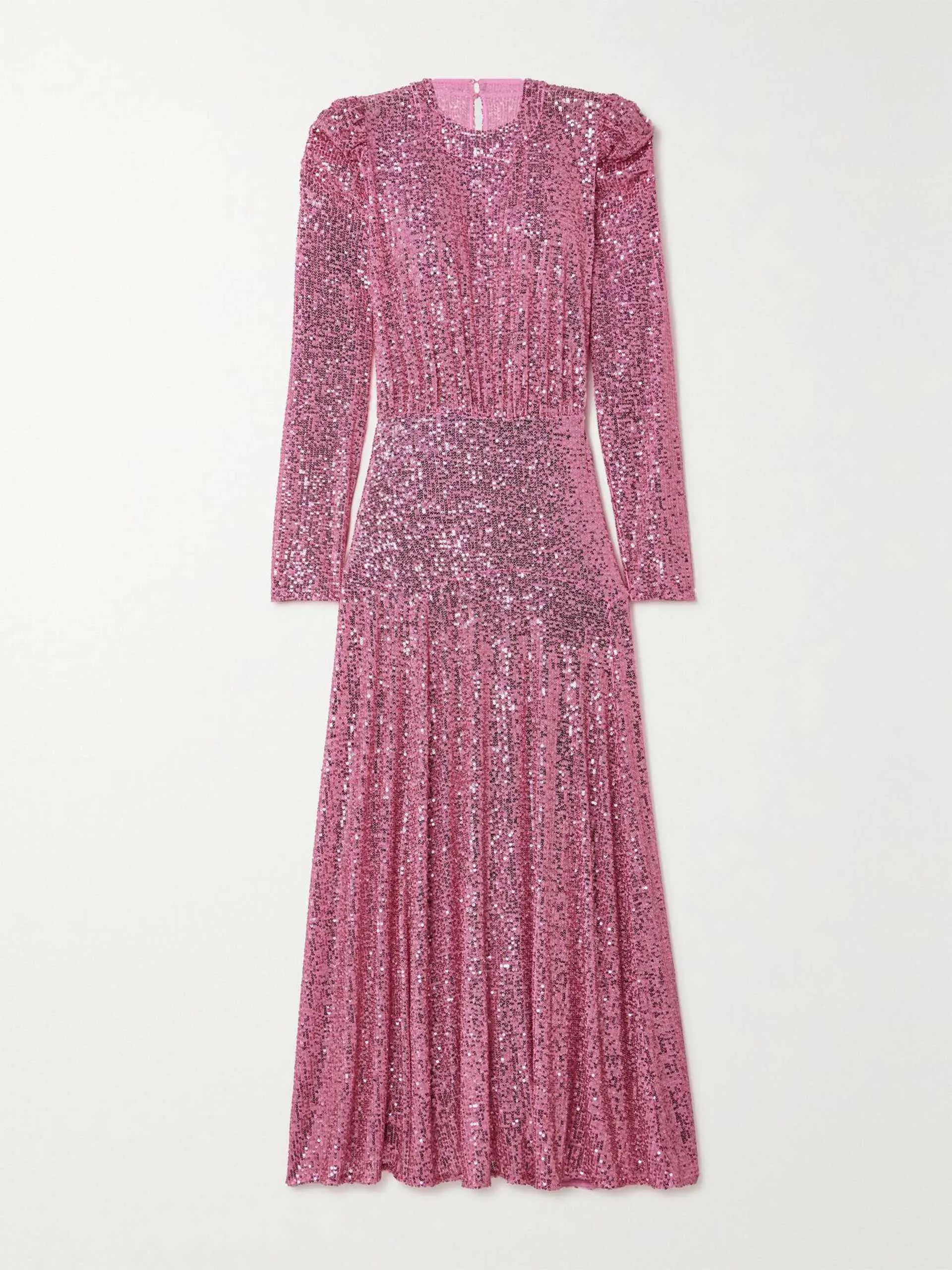 Cerise gathered sequined stretch-tulle midi dress