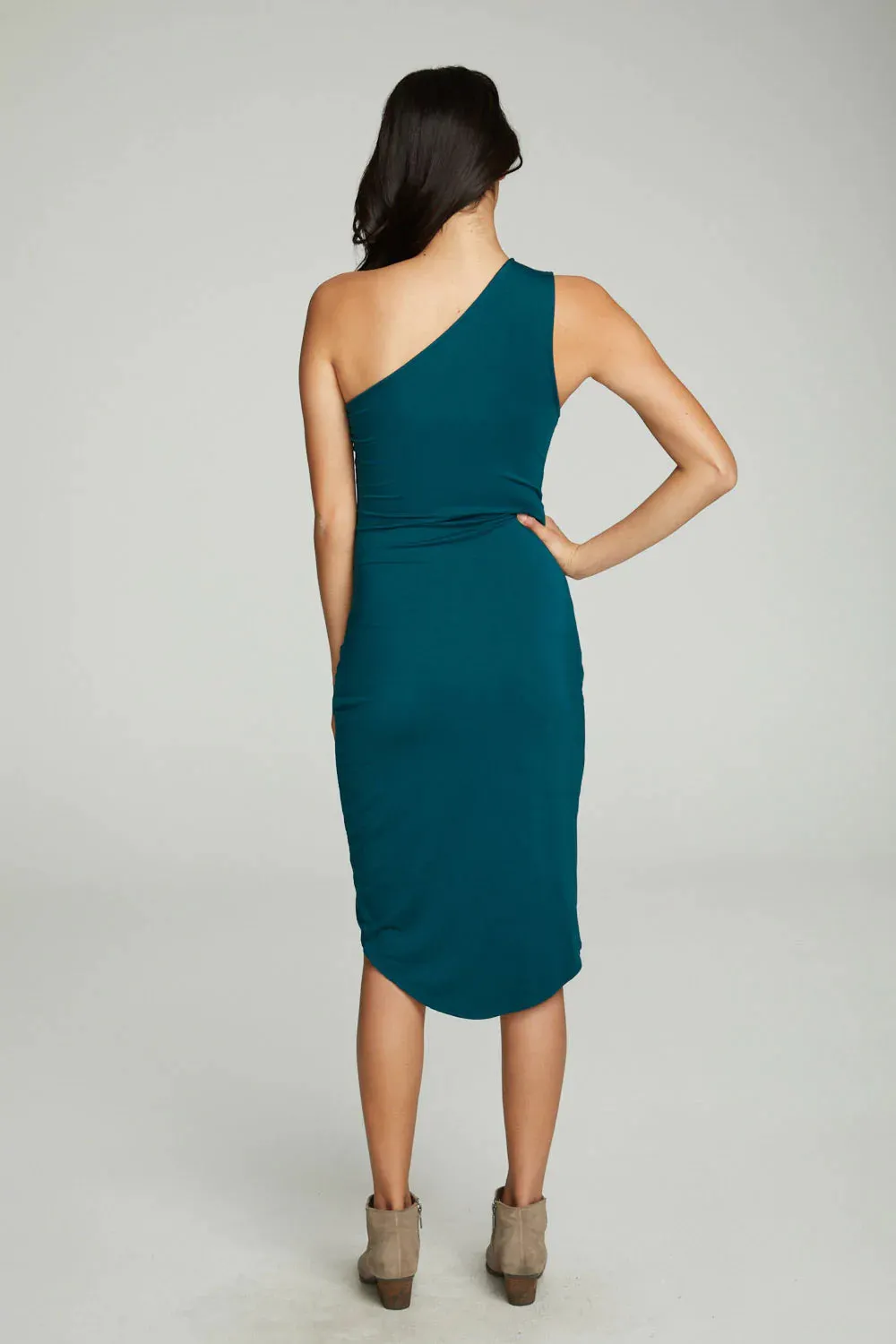 CHA One Shoulder Shirred Dress High Low