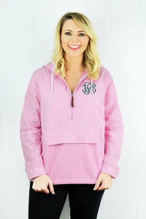 Charles River Women's Pink Seersucker Bar Harbor Pullover (Wholesale Pricing N/A)