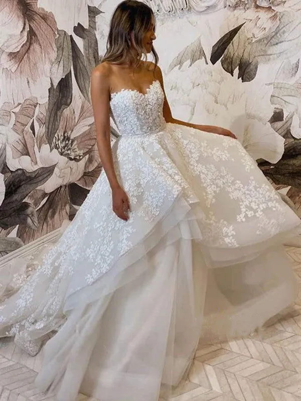 Chic Sweetheart Exquisite Wedding Dresses, Fancy Lace Newest Bridal Gowns